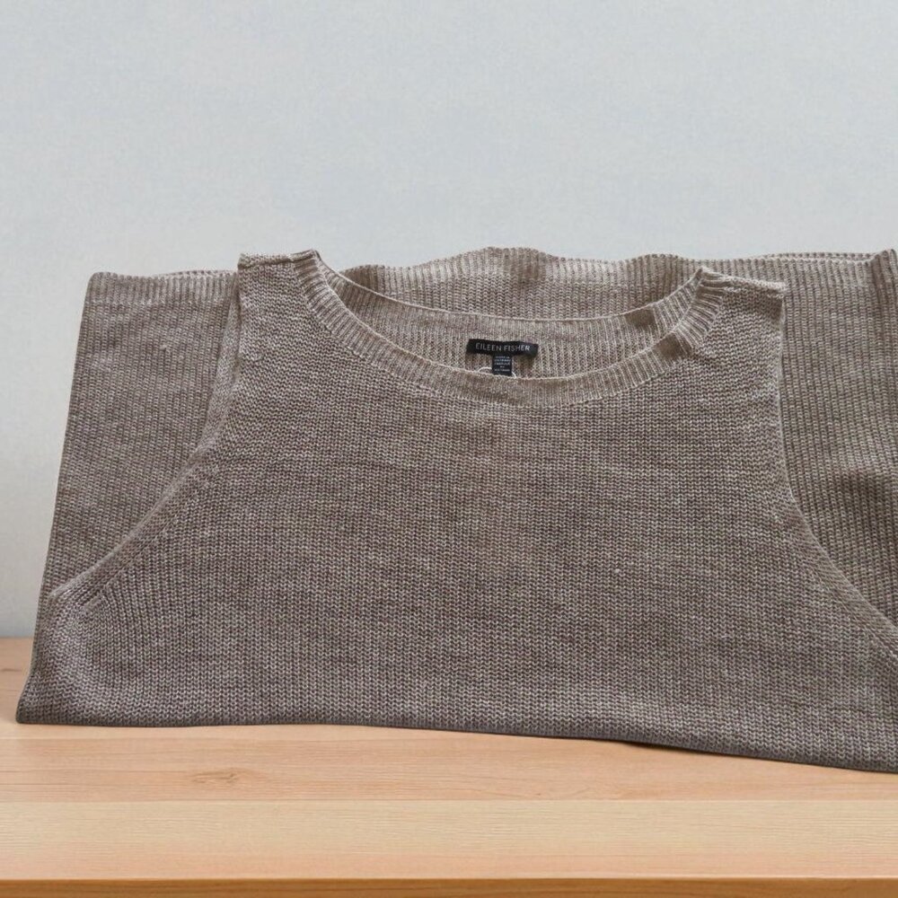 Eileen Fisher Organic Linen Melange Boat Neck Top - Tan - Size Large - NWT - Picture 5 of 13